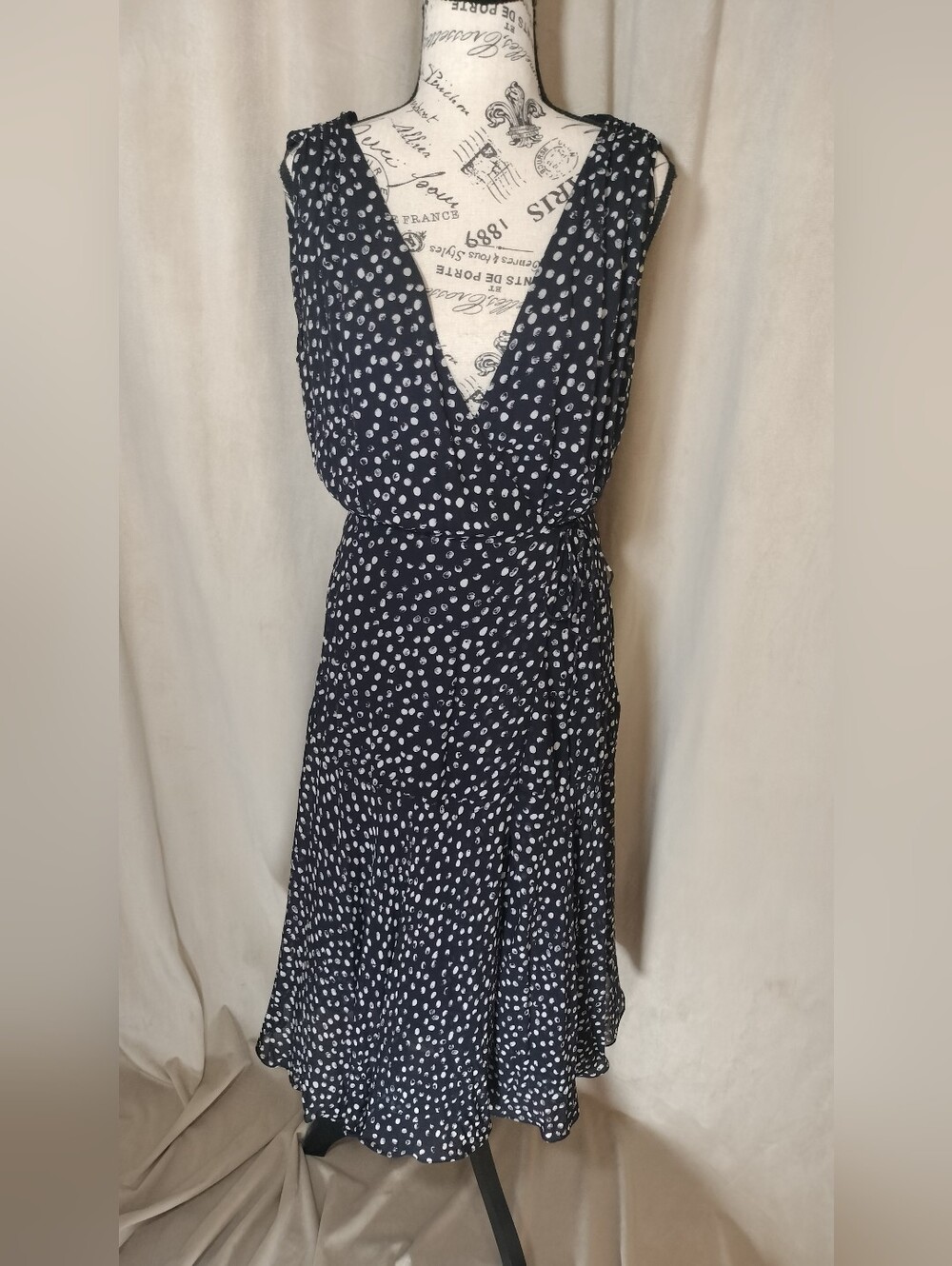 The Kooples Women's Black Crepe Wrap Dress w/Cream Dots. Size 1/US S